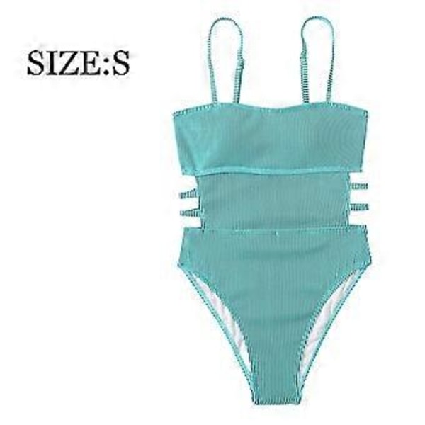 Naisten korkealeikkaukselliset bandeau-uimapuvut säädettävillä olkaimilla, seksikäs yksiosainen uimapuku bikini - Vihreä