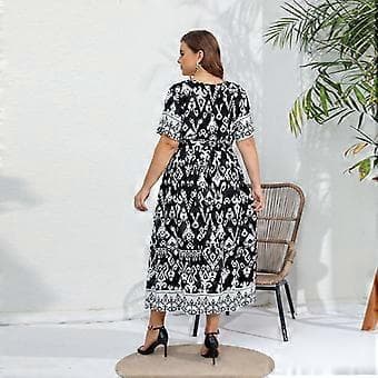 Rayon Plus Size Kjole Elegant Temperament Elastisk Talje V-Hals Kjole Green 3XL