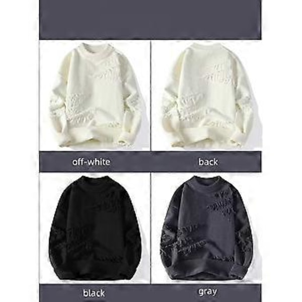 Höst Vinter Design Hål Tröja Herr Mjuk Pullover Sweatshirt (3XL Off-white)