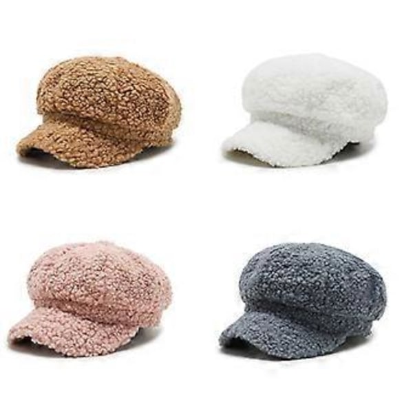 Kunstner Maler Lammeuld Beret Hat Ensfarvet Hat Udendørs Fritid Ottekantet Hat Gave til Par Kæreste Ven Elsker Sort (Sort)