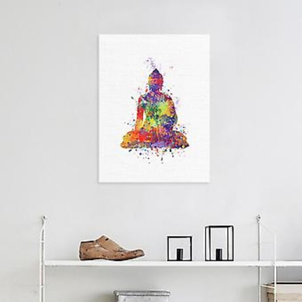 Wekity Buddha, Lotus og Mudra Væghængt Canvas Print Poster, Enkel Mode Akvarel Kunsttegning Dekoration til Hjemmet Stue Soveværelse Kontor (Sæt af 3