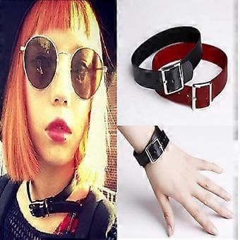 Dame Punk Kunstlæder Spike Nitte Spænde Armbånd (Sort)