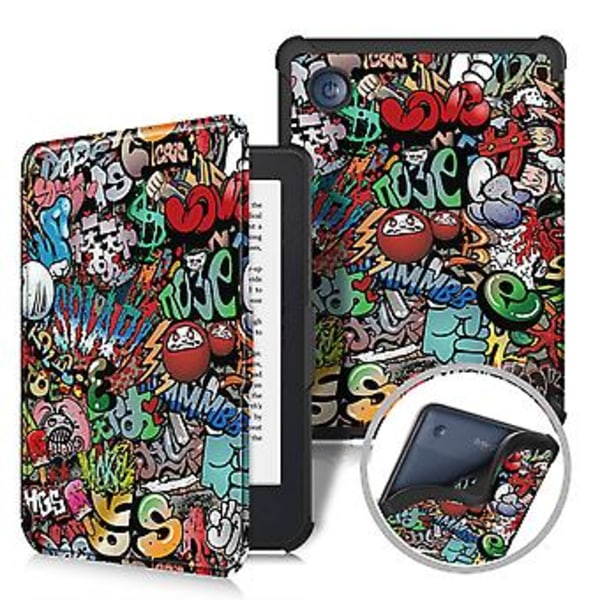 Målat Caster Läderfodral för KOBO Clara Colour 2E 2022 (Graffiti)