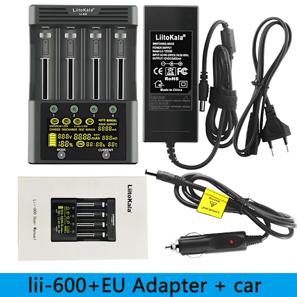 (Euro-standard) liitokala LII - 600 LCD-skjerm litiumbatterilader med deteksjon