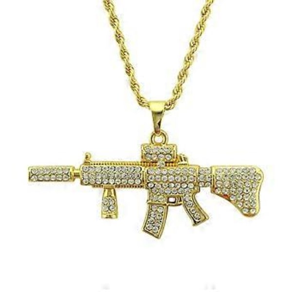 Guldlænke Halskæde Gave Mænd Mode Vedhæng Halskæde Rhinestone Maskingevær Halskæde Kvinder