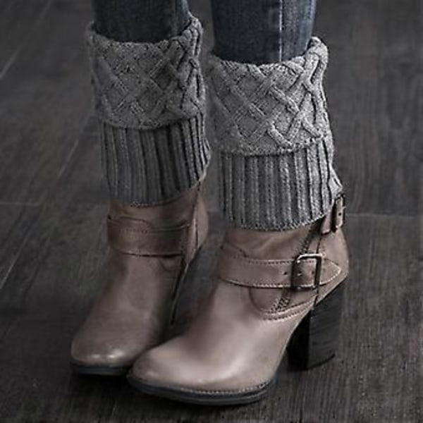 Dam Crochet Benvärmare Stickade Stövlett Toppar Ankelstrumpor Vinter Varma (Grå)