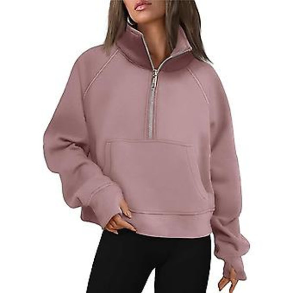 Dam Sweatshirts Halv Zip Croppade Tröjor Fleece Kvart Zip Hoodies Höstkläder Kläder Tumhål Mörkröd,L