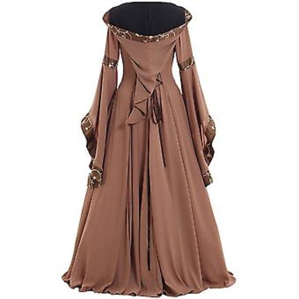 Fianao Keltisk Kvinders Snørebånd Langærmet Gulvlang Middelalderkjole Halloween Kostume (M Khaki)