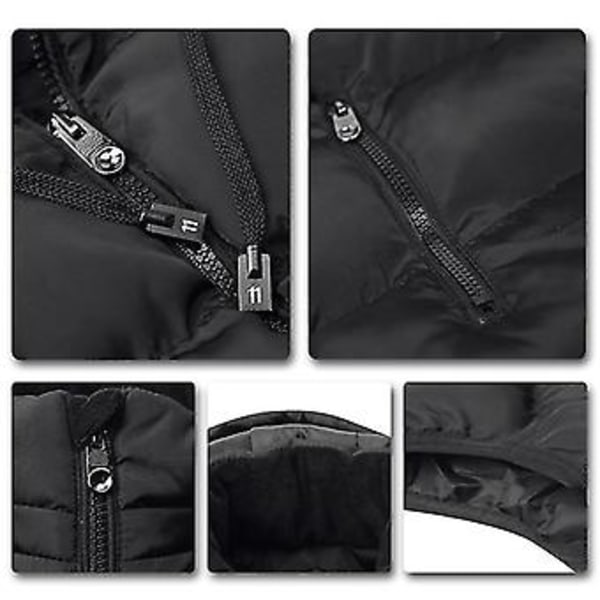 Hettevest for menn, smal passform, polstret, avtakbar hette (5XL Svart)