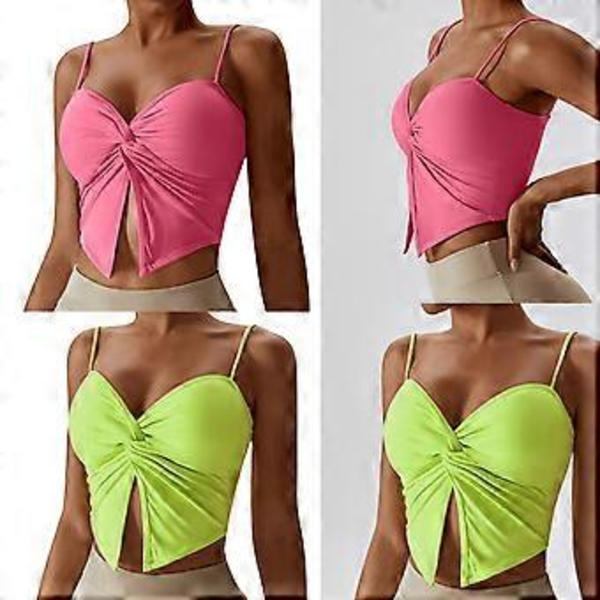 Urheiluliivit naisille, pehmustetut, langattomat, kierretty etuosa, treenitoppi, söpö toppi, toppihihaton, jooga, kuntoilu, juoksu, kuntosalitoppi Pinkki XL(XL Pinkki)