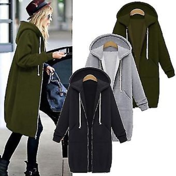 Avslappnad Kvinna Lång Huvtröja Sweatshirt Jacka Dragkedja Ytterkläder Huvad Jacka Ytterkläder Toppar-b (5XL Mörkgrå)
