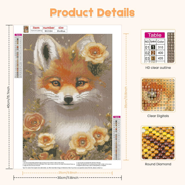 Diamond painting fox, adult and children's diamond painting, diam