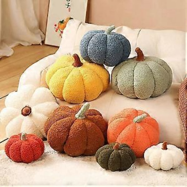 Plysjpute i form av gresskar, Halloween-pynt, Gresskar-stoffdyr, 3D-formet pute til hjemmedekorasjon (28 cm blå)