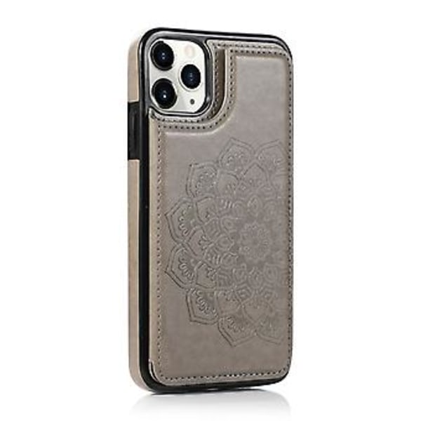 Blommig Läder Flip Plånbok Kortfodral Skal Fodral För iPhone 12 Mini Pro Max 11 (Grå)