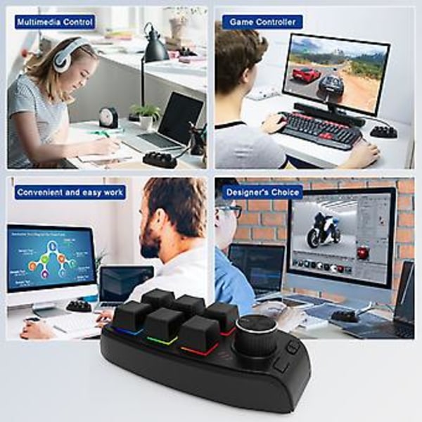 Tilpasset programmeringsmakroknapp-tastatur 6 taster 1 knapp Kopier lim inn USB RGB (Hvit Bluetooth)