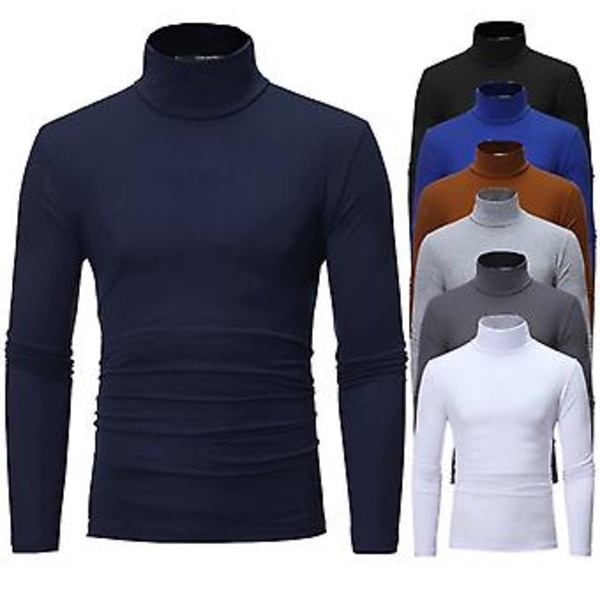 Fianao T-shirt Solid Farve Langærmet Bomuld Mænd Høj Hals Slim Basic Top til Forår (XL Kaffe)