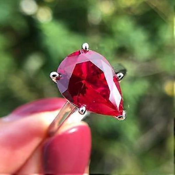 Gica Gema 925 Silver 10ct Vattendroppe 10*14 Carat Personlig Underbar Ring För Kvinnor Fina Högkvalitativa Smycken Gåva (7 röd)