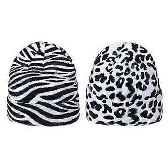 Enkel Mode Stickad Mössa Tjock Varm Casual Stickad med Ko Leopard Zebra Tryck Vikbar Personlighet för Man Kvinna Leopard( Leopard)