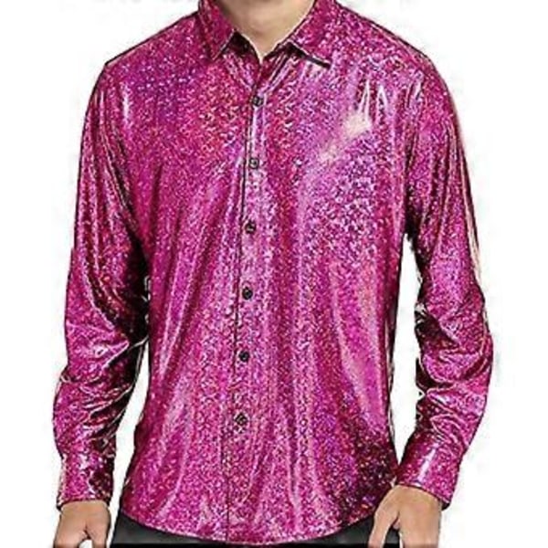 Miesten disco-paidat, kiiltävä pitkähihainen paita (2XL ruusunpunainen)