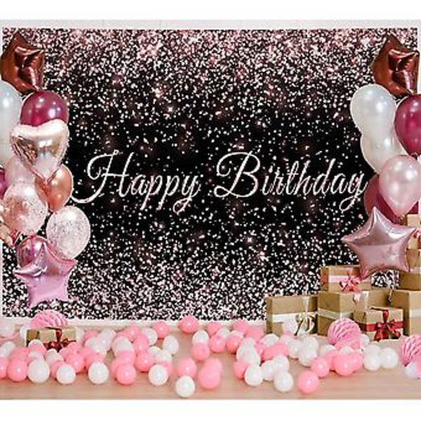 Haboke 7x5ft Holdbar Stof Glad Fødselsdag Baggrund Pink Og Sort Skinnende Guldprik Glamour Sparkle Sød Fotografi Baggrund Til Børn Voksne Fødselsdag