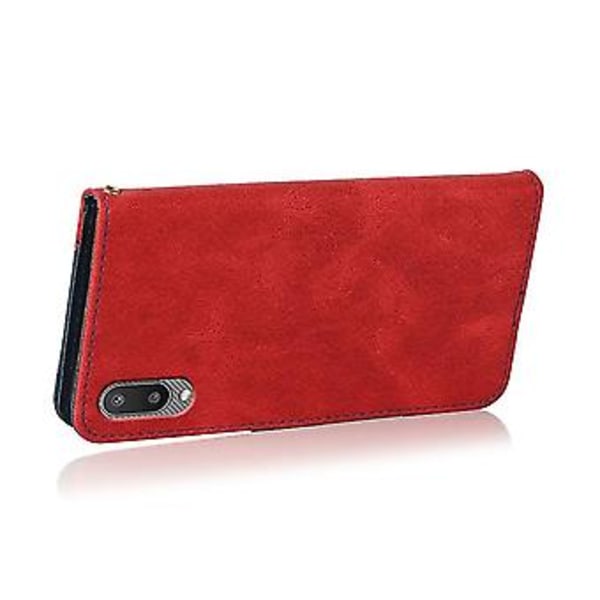 For Samsung Galaxy A02 / M02 To-fargede sydd lærtelefonveske (Rød Blå)