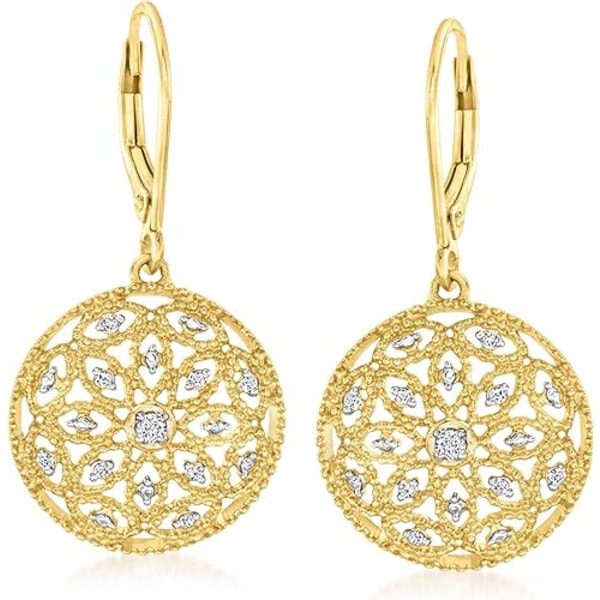 Diamond Circle Drop Earrings i gull over sterling