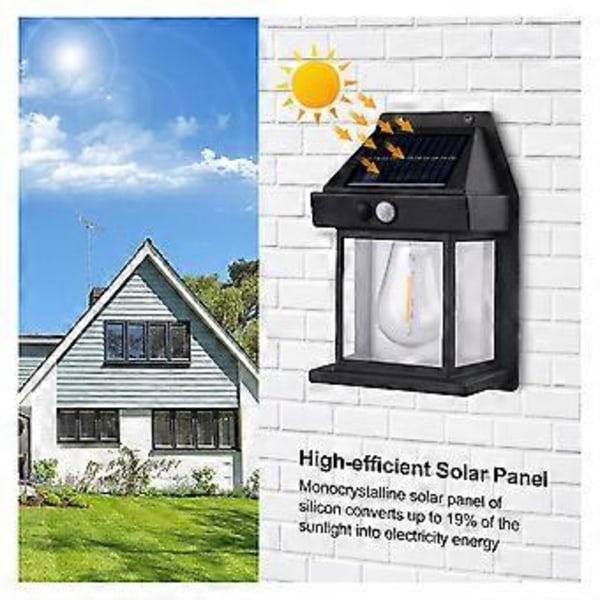 Solar Vägglykta Utomhus Trådlös Skymning Till Gryning Rörelsesensor LED Vägglampa, IP65 Vattentät Ny (Svart)