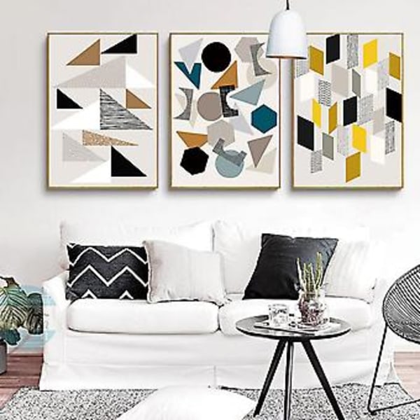 Wekity 3D Geometrinen Patchwork-seinätaide Canvas-tulostusjuliste, Yksinkertainen Abstrakti Taidepiirros Sisustukseen Kotiin Olohuoneeseen Makuuhuoneeseen Toimistoon ja Lastenhuoneeseen