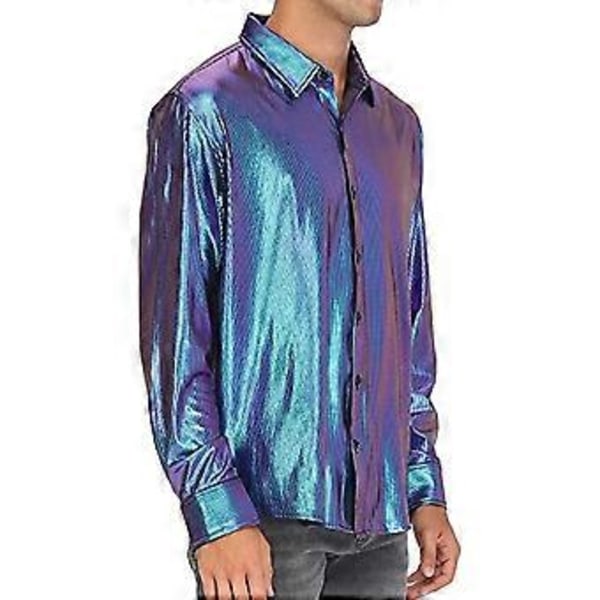 Miesten disco-paidat, kiiltävä pitkähihainen paita (XL sininen)