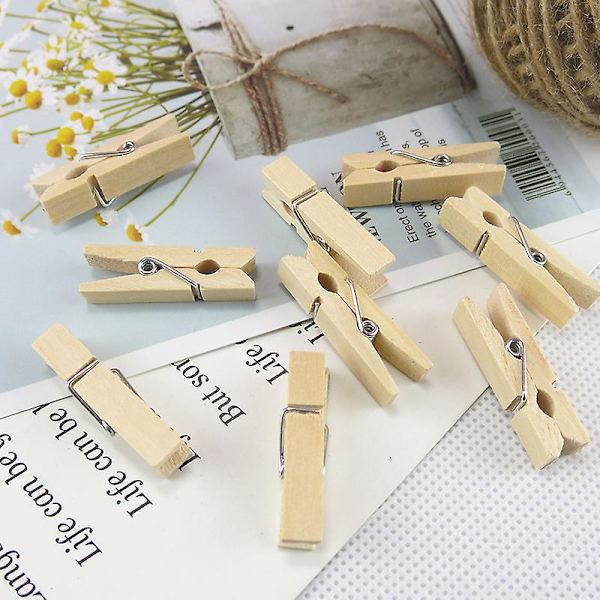 100 Pakk Treplugger - Små Naturlige Tre Klesklyper 4,8 cm Lengde