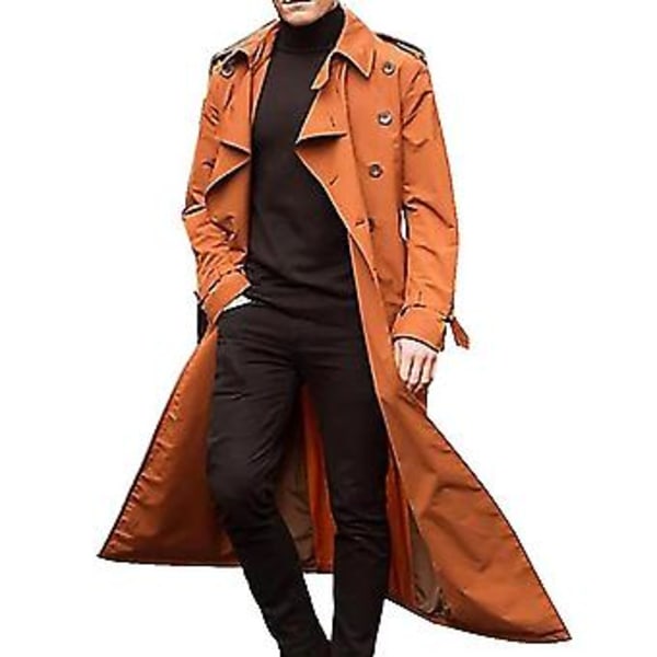 Herrar Lång Trenchcoat Krage Överrock Casual Vinterjacka Enfärgad Ytterkläder (M Orange)