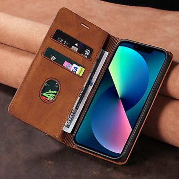 Kortholderveske i lær med håndstroppholder  Kortholder Stativ Beskyttende bakdeksel Firkantet etui for iPhone14 Max Etui