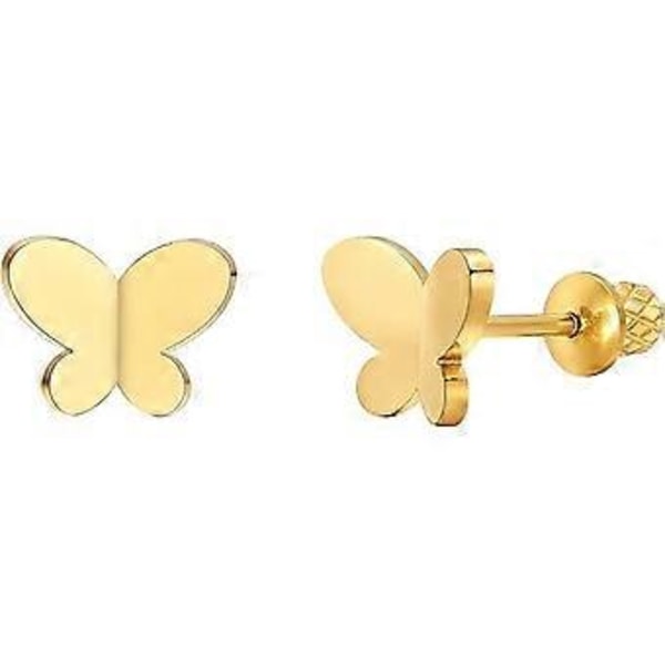 Earrings For Girls,18k Gold Plated Butterfly Hypoallergenic Earrings for Girls, Stud Screw On Safety Backs, Stainless Steel Ultra Sensitive Ears Post