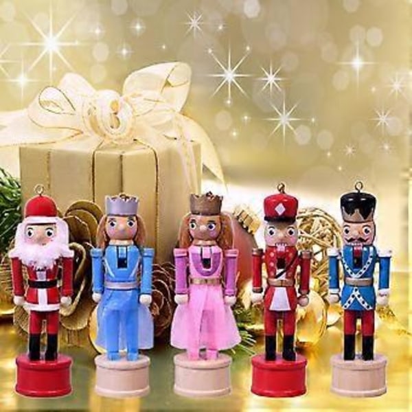 13cm Nötknäppare Ornament Set Trä Soldat Hänge Jul Hängande Dekorationer för Julgran Fest Heminredningstillbehör