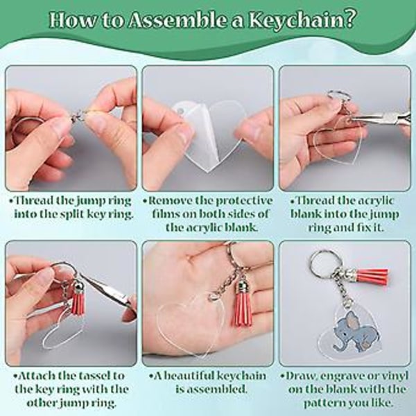 DIY-askartelut Läpinäkyvä akryylinen nahkainen tupsu avaimenperäsarja pyöreä avaimenperäaihio