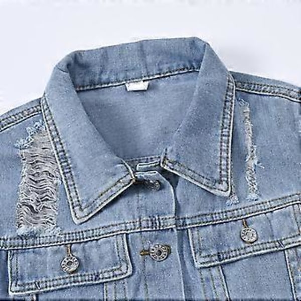 Lys Farvet Kort Denim Jakke Kortærmet Jakke Dame Sommer Skjorte Toppe(XL )
