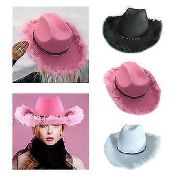 Furry Cowboyhatt Fjær for utdrikningslag Disco Cowboyhatt Disco Hatt for Skuespiller Skuespillerinne Nattklubb Bar Hvit (Hvit)