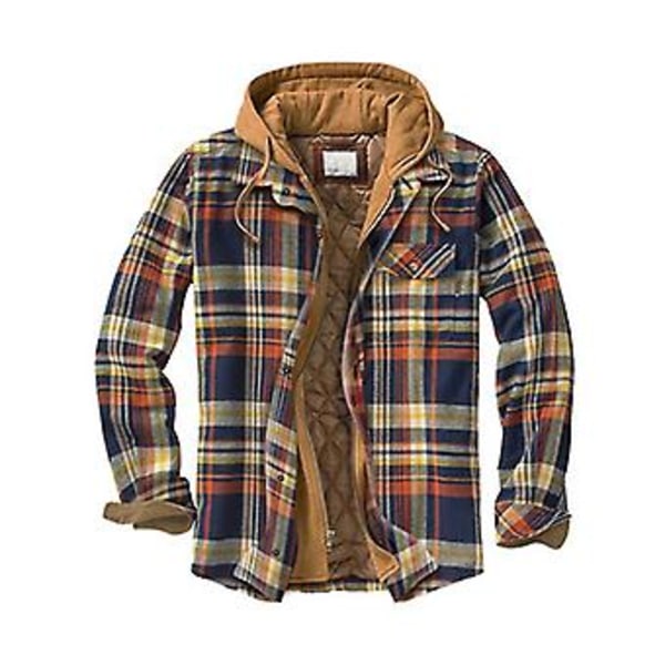 Herrarnas Varma Quiltfodrade Bomullsjackor Med Huva Knappar Ned Dragkedja Långärmad Rutiga Jackor (5XL Färg 26)
