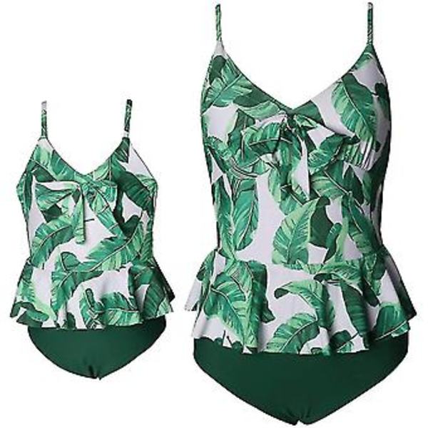 Flickbaddräkt Tvådelad Bikini Set Volang Falbala Badkläder Baddräkter-e( J2004-green One Piece)