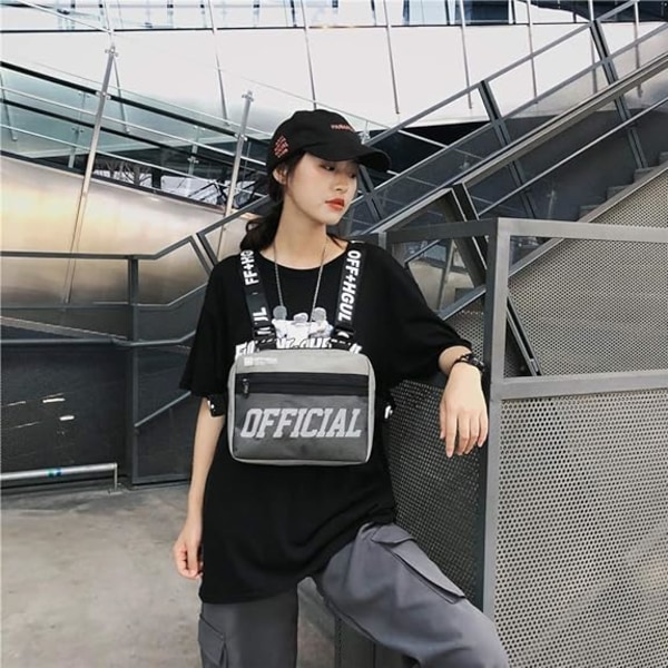 Grå unisex hip-hop-stil bröstväska - Fashion axelväska