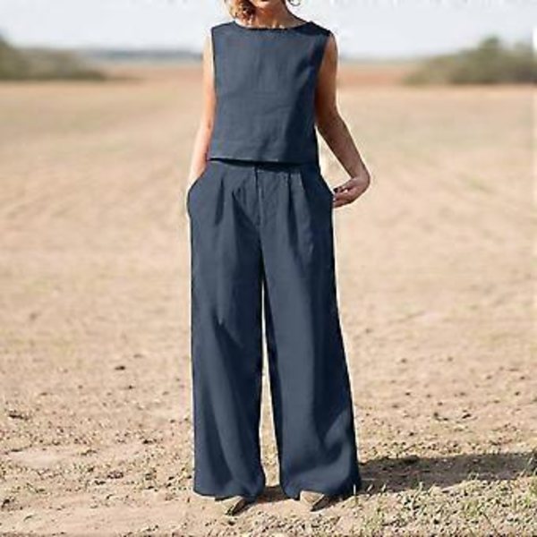Sommar Dam Daglig Kostym Ärmlös Fritid Shopping Kort Lös Tank Top Raka Byxor Tvådelade Set Shopping Orange 4XL(4XL Orange)