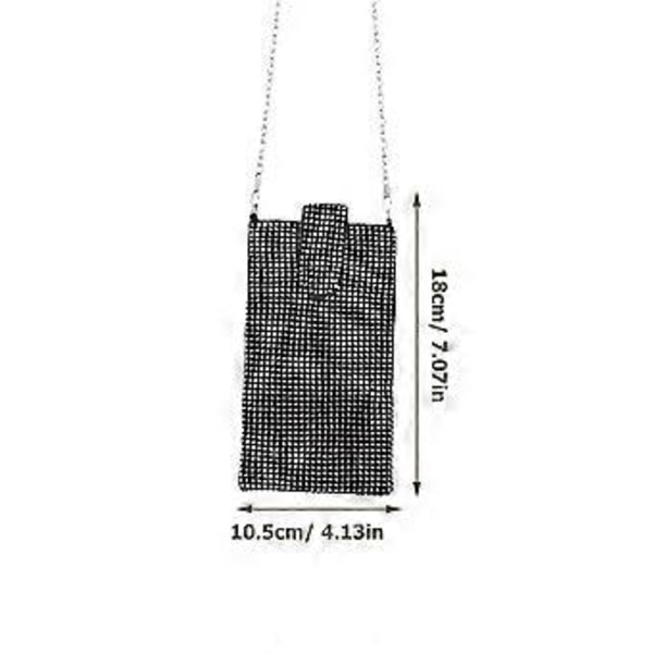 Mini Mobiltelefonväska Kristall Lång Axelväska Diamant Crossbody Väska för Hörlurar Telefon Små Saker (Svart)