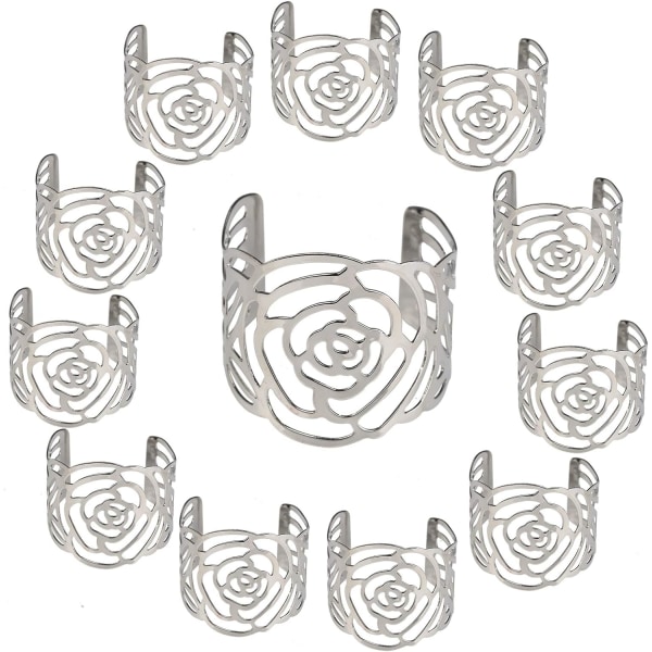 12 Pcs Napkin Ring, Napkin Ring Metal Openwork Napkin Holder Flow