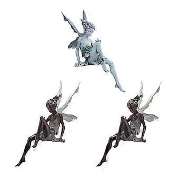 3x Sjarmerende Hagefe Figur Dekorasjon Fontene Statue Ornament
