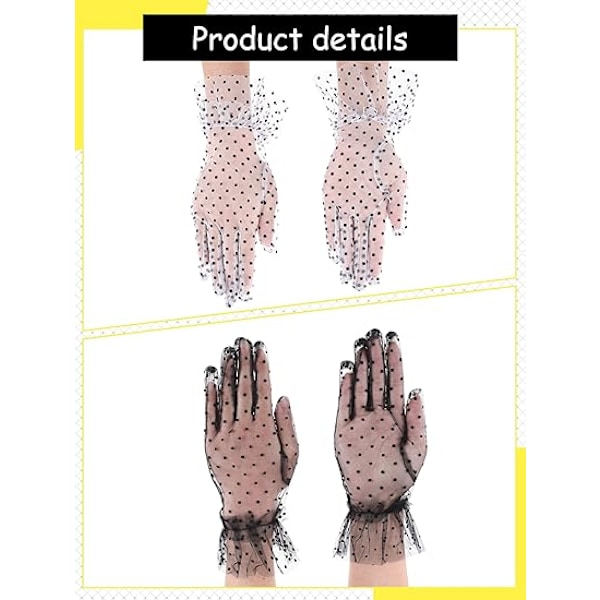 2 Par Polka Dot Blonder Handsker til Kvinder Elegante Korte Blonder Handsker