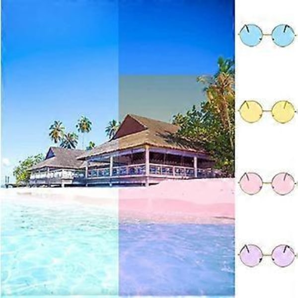 4 Par Unisex Runde Farvede Retro Briller Hippie Solbriller 60'er John Lennon Briller