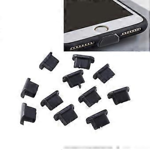 10 kpl Pölysuoja Matkapuhelimen Latausportin Tulppa iPhone 7/8 7 Plus/8Plus -puhelimille (Musta)