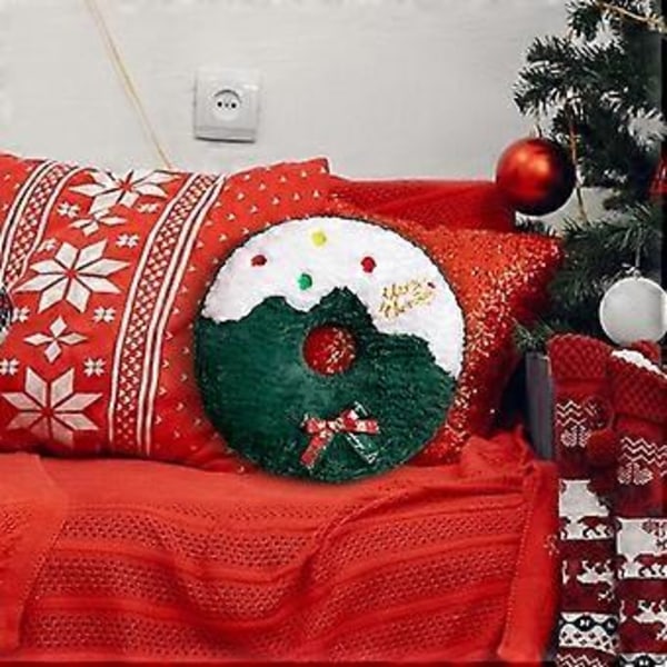 Juleplysj pyntepute julegave kreativt søtt fylt plysjleketøy ryggstøtte pute for seng sofa soverom bil (krans)
