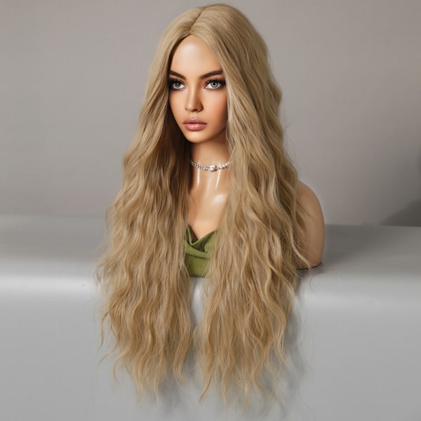 Sand gold 72CM long curly hair with wool curly center split whole