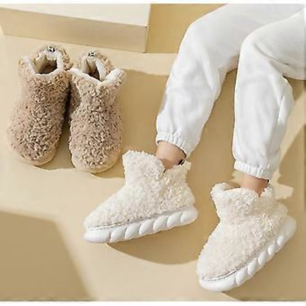 Våre herlige fleece-sko, myke minneskum søte varme fuzzy husfleece-sko hvite37 (Khaki39)